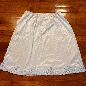 Baby Blue Vintage Vanity Fair Slip with Lace Women's Elegant Lingerie Midi Skirt